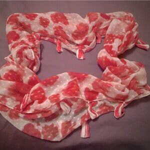 Textured Pink Infinity Scarf with Tassels